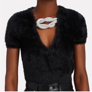 Alexander Wang Black Fuzzy Top with Silver Chain Accent